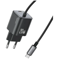 Мережевий зарядний пристрій Usams JC Series PD 20W USB-C with Built-In USB-C Cable Black (CC261TC01)