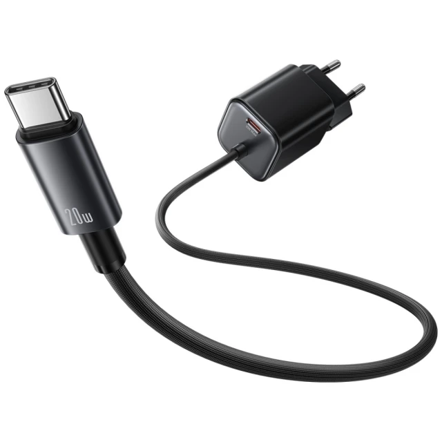 Мережевий зарядний пристрій Usams JC Series PD 20W USB-C with Built-In USB-C Cable Black (CC261TC01)