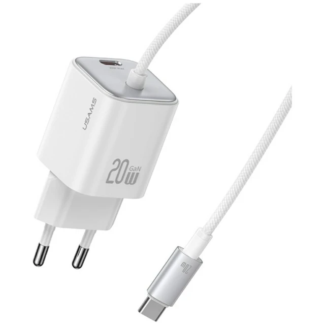 Мережевий зарядний пристрій Usams JC Series PD 20W USB-C with Built-In USB-C Cable White (CC261TC02)