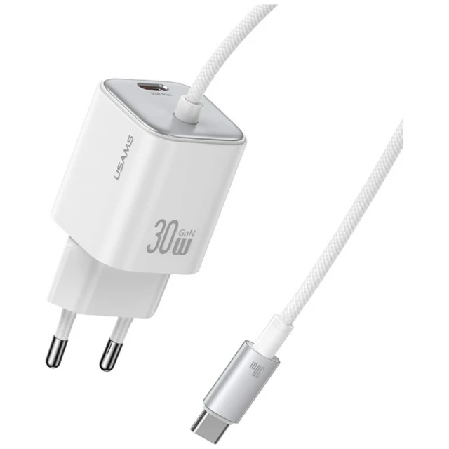 Мережевий зарядний пристрій Usams JC Series PD 30W USB-C with Built-In USB-C Cable White (CC264TC02)