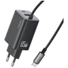 Мережевий зарядний пристрій Usams JC Series PD/QC 65W USB-C | USB-A with Built-In USB-C Cable Black (CC266TC01)