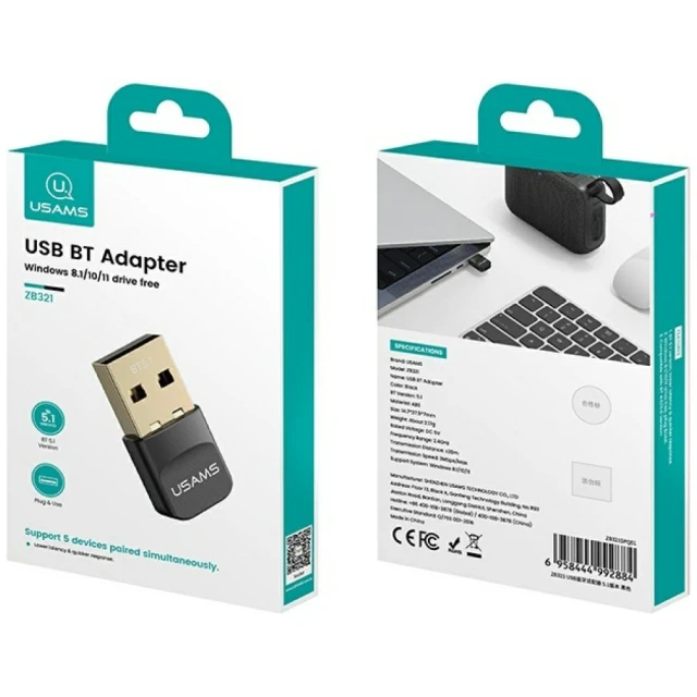 Адаптер Usams USB-A Bluetooth 5.1 Black (ZB321SPQ01)