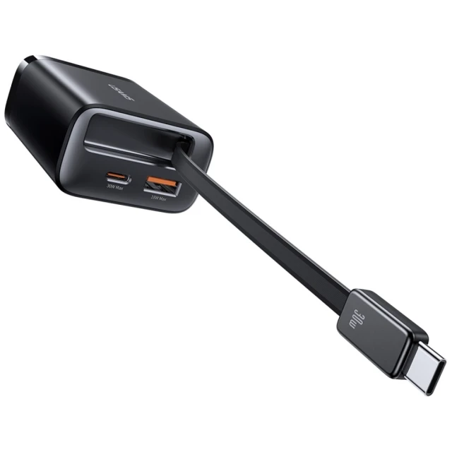 Мережевий зарядний пристрій Usams Xiang Series PD 30W USB-A | USB-C with Built-In USB-C Cable Black (CC296TC01)