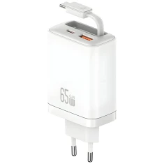 Мережевий зарядний пристрій Usams Xiang Series PD 65W USB-A | USB-C with Built-In USB-C Cable White (CC299TC02)