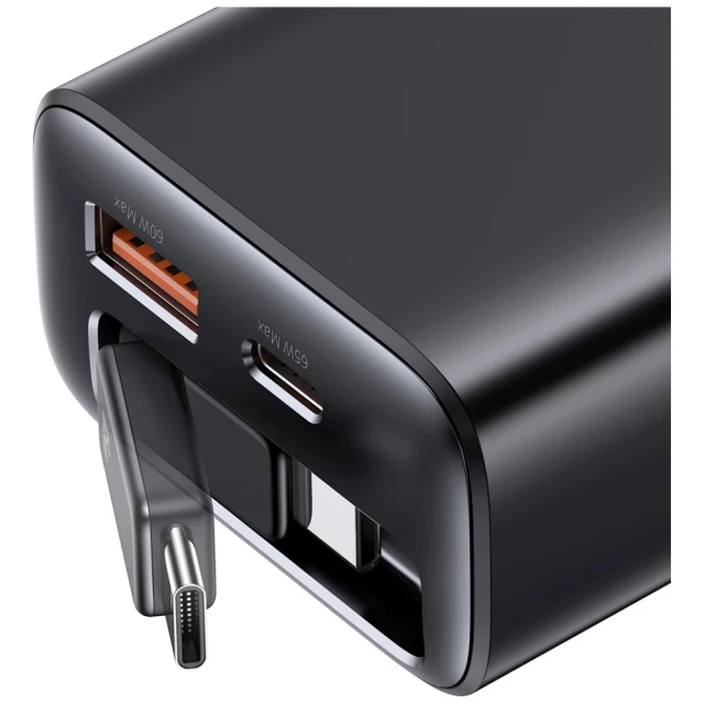 Мережевий зарядний пристрій Usams Xiang Series PD 65W USB-A | USB-C with Built-In USB-C Cable White (CC299TC02)