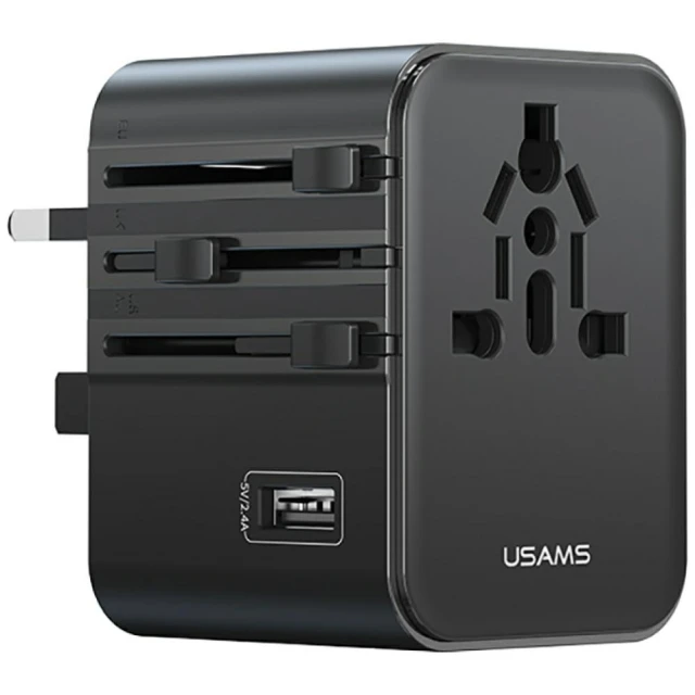 Мережевий зарядний пристрій Usams Travel Adapter US | AU | EU | UK 17W USB-A | USB-C Black (CC308TC01)