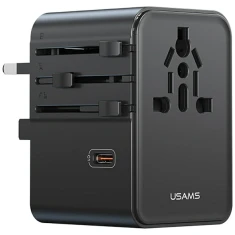 Мережевий зарядний пристрій Usams Travel Adapter US | AU | EU | UK 70W 3xUSB-C Black (CC310TC01)