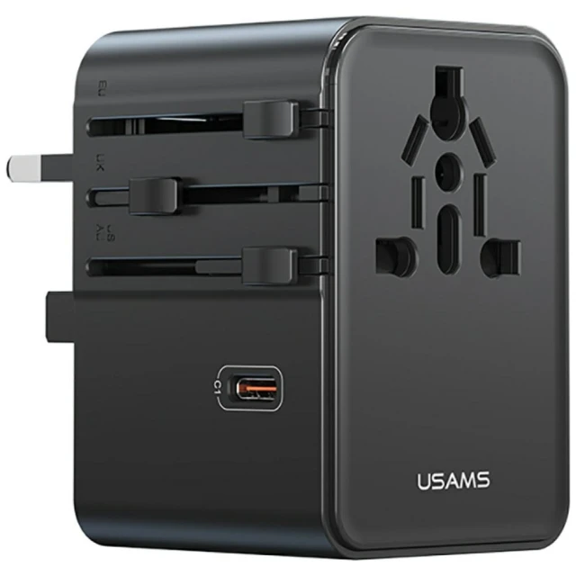 Мережевий зарядний пристрій Usams Travel Adapter US | AU | EU | UK 70W 3xUSB-C Black (CC310TC01)