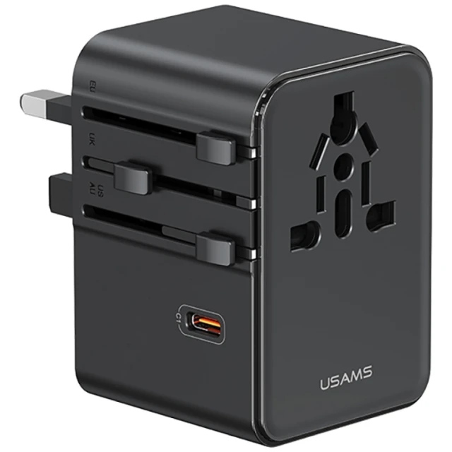 Мережевий зарядний пристрій Usams Travel Adapter US | AU | EU | UK 70W 3xUSB-C Black (CC310TC01)