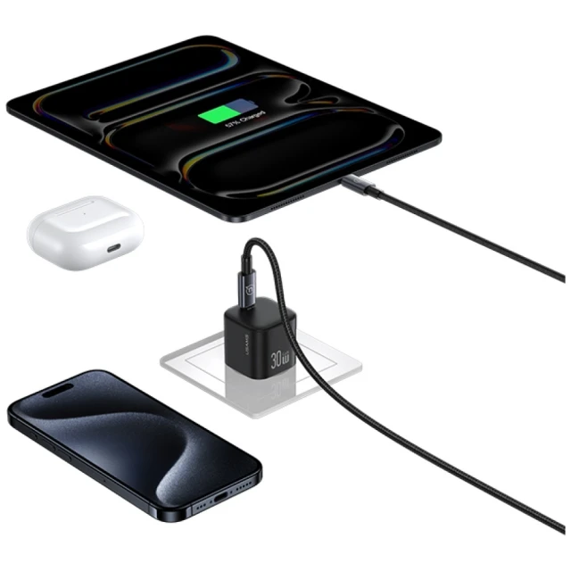 Мережевий зарядний пристрій Usams JO Series 30W with USB-C to Lightning Cable 1 m White (JOXLTZ02)