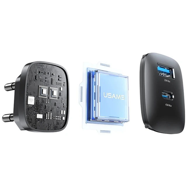 Мережевий зарядний пристрій Usams 45W USB-C | USB-A Silver (CC290TC03)