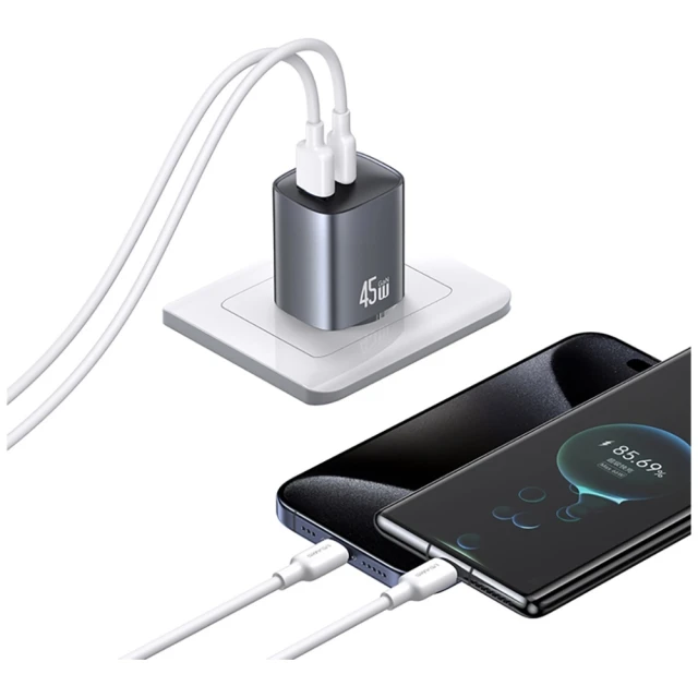 Мережевий зарядний пристрій Usams 45W USB-C | USB-A Silver (CC290TC03)