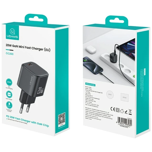 Мережевий зарядний пристрій Usams JO Series 20W with USB-C to USB-C Cable 1 m White (JOXLTZ04)