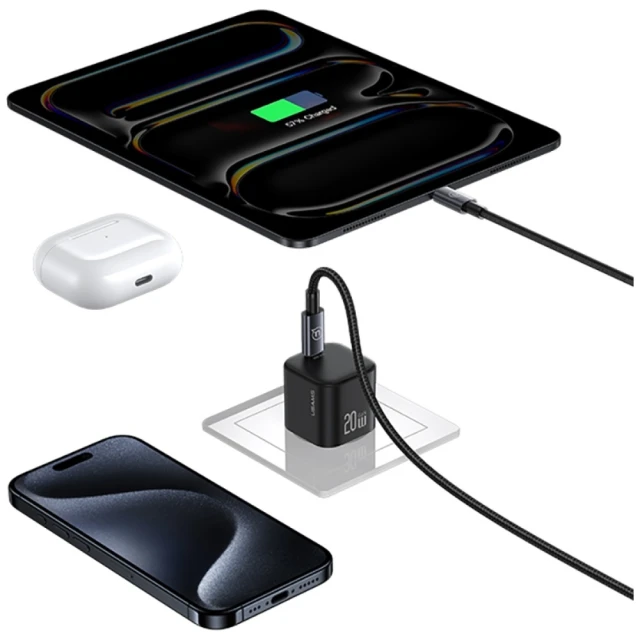 Мережевий зарядний пристрій Usams JO Series 20W with USB-C to USB-C Cable 1 m White (JOXLTZ04)
