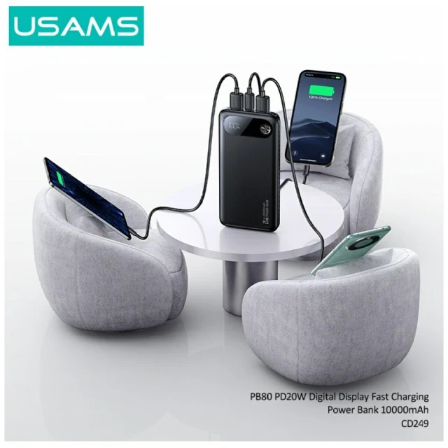 Портативная батарея Usams PB80 PD20W 10000mAh Black (10KCD24901)