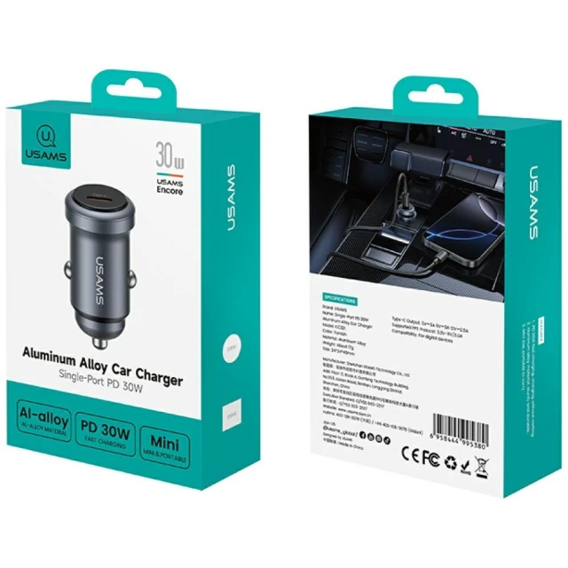 Автомобільний зарядний пристрій Usams CC321 Aluminium 30W USB-C Tarnish (CC321CC01)