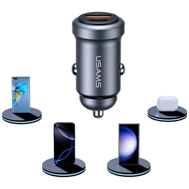 Автомобильное зарядное устройство Usams CC322 30W USB-A USB-C Tarnish (CC322CC01)