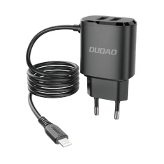 Зарядное устройство Dudao 2x USB со встроенным кабелем Lightning 12W Black (A2ProL)