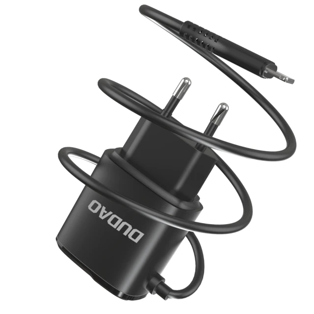 Зарядний пристрій Dudao 2x USB з вбудованим кабелем Lightning 12W Black (A2ProL)