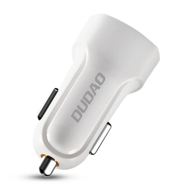 Автомобільний зарядний пристрій Dudao 2x USB 2.4A з кабелем 3in1 Lightning/Type-C/Micro USB White (6970379614556)