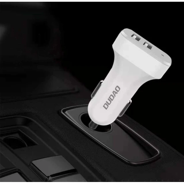 Автомобільний зарядний пристрій Dudao 2x USB 2.4A з кабелем 3in1 Lightning/Type-C/Micro USB White (6970379614556)