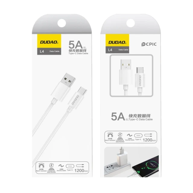 Кабель Dudao USB Type C 2.1A 1 м White (L4T)
