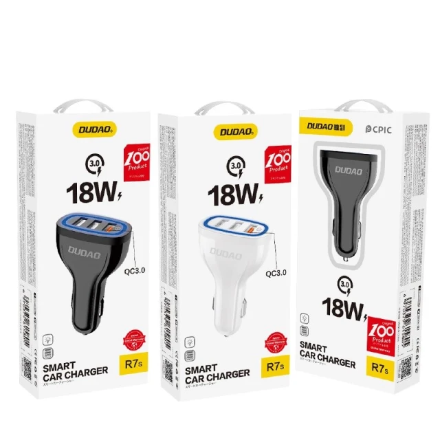 Автомобільний зарядний пристрій Dudao Quick Charge 3.0 QC3.0 2.4A 18W 3x USB White (R7S White)
