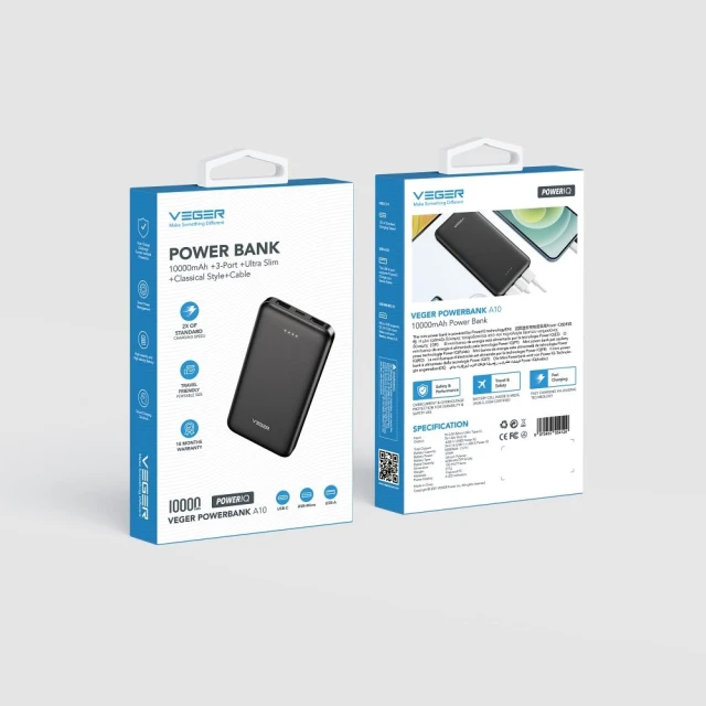 Powerbank Veger A10 2A 10000 mAh Black (6970453554129)