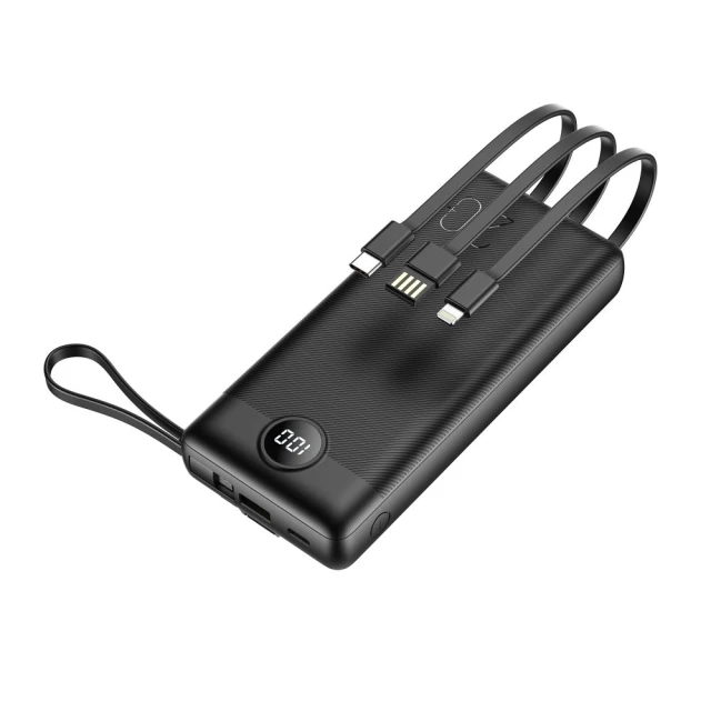 Powerbank Veger C20 20000 mAh з вбудованими кабелями Micro USB | Type C | Lightning Black (6970453554211)