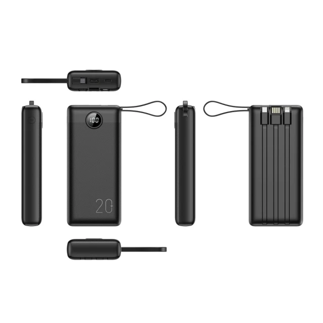 Powerbank Veger C20 20000 mAh з вбудованими кабелями Micro USB | Type C | Lightning Black (6970453554211)
