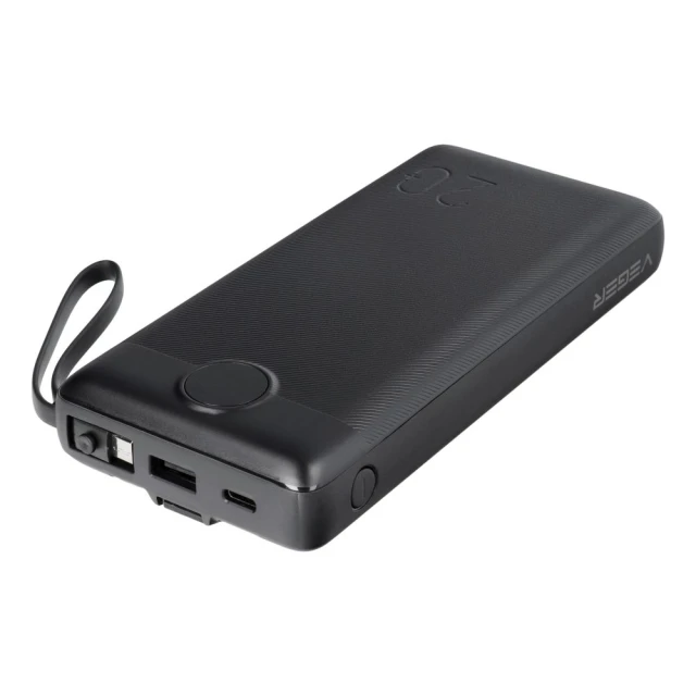 Powerbank Veger C20 20000 mAh з вбудованими кабелями Micro USB | Type C | Lightning Black (6970453554211)