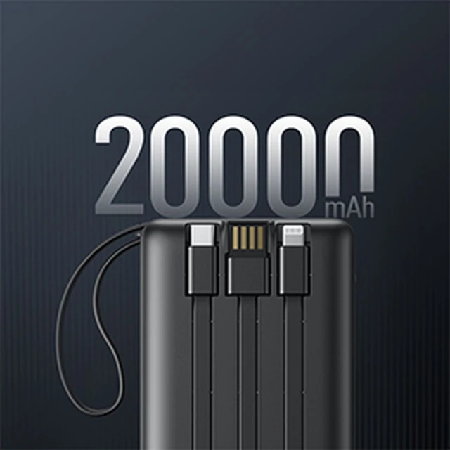 Powerbank Veger C20 20000 mAh з вбудованими кабелями Micro USB | Type C | Lightning Black (6970453554211)