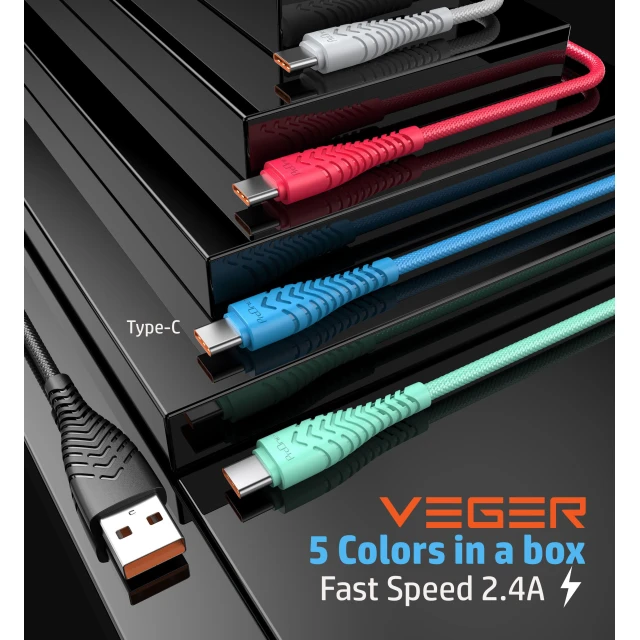 Кабель USB-A to USB-C Veger 2.4A V104 1.2m Black (6970453554600)
