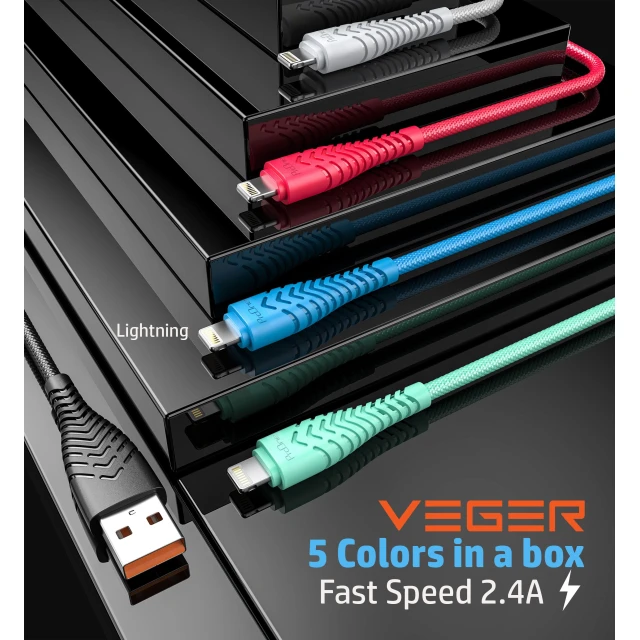 Кабель Veger V105 USB A до Lightning 2.4A 1.2 м Black (6970453554617)