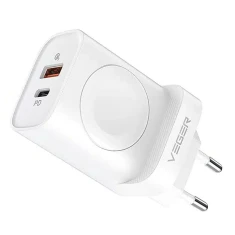 Зарядний пристрій Veger USB-A + USB-C + бездротова зарядка для Apple Watch PD QC3.0 3A 25W W002E White (6970453555911)