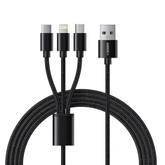 Кабель Veger V303 3в1 USB A to Lightning / Type C / Micro USB 2.4A 18W 1.5 m Black (6970453555935)