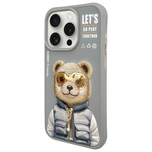 Чохол Nimmy Cool&Cute 2.0 Bear для iPhone 15 Pro Gray (N-KM-IP15-PRO-011-A)