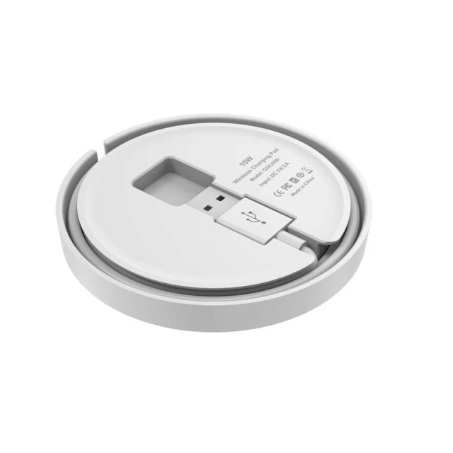 Зарядка бездротова Budi Qi 10W з вбудованим кабелем White (BDG3A3000W)