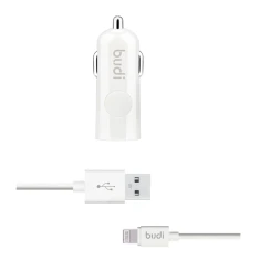 Зарядний пристрій Budi автомобільний USB + кабель Lightning White (BD062L)