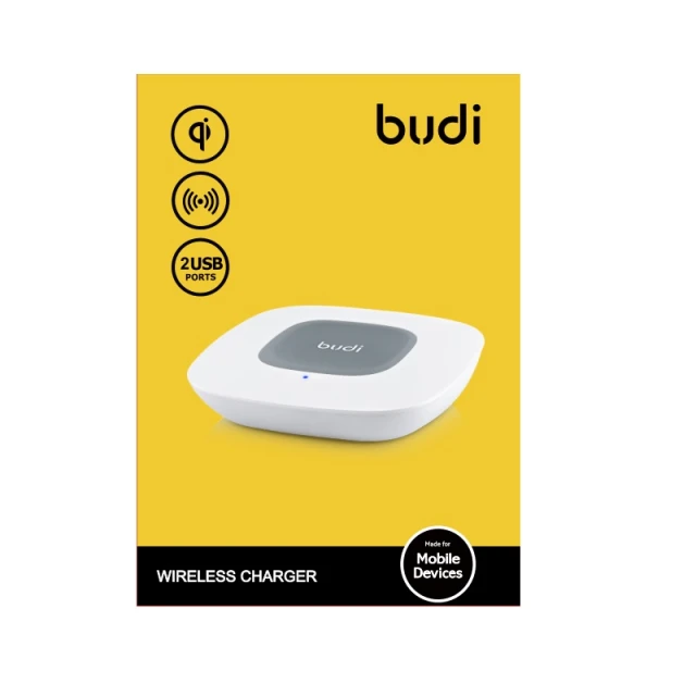 Зарядний пристрій Budi Qi бездротовий + USB White (BDG3A2000W)