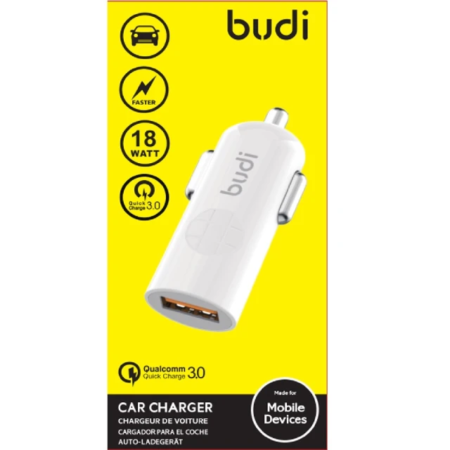 Зарядка автомобільна Budi USB 18W QC3.0 White (BD062Q)