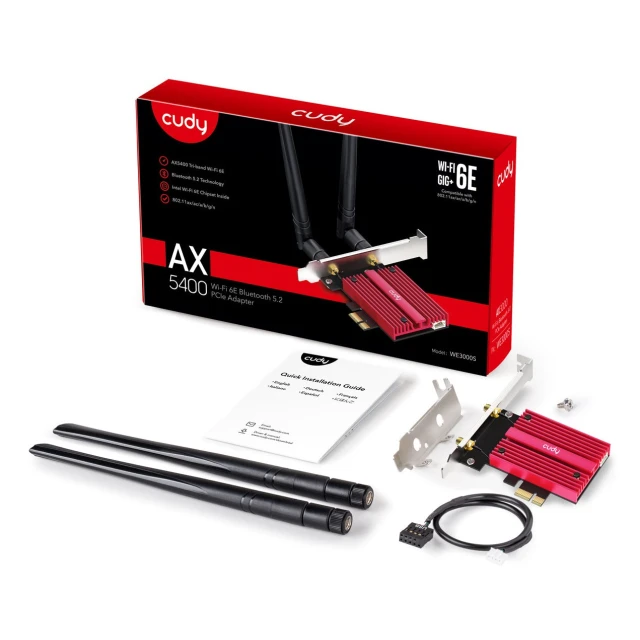Мережева карта CUDY WE3000S AX5400 Wi-Fi 6 + BT 5.2 Intel AX210 PCIe (6971690791322)