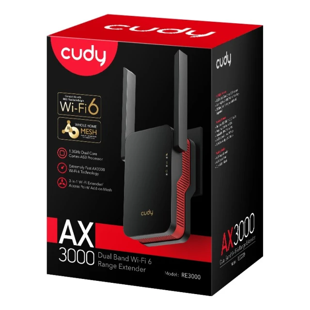 Підсилювач сигналу CUDY RE3000 AX3000 Dual Band Wi-Fi 6 Mesh (6971690792909)