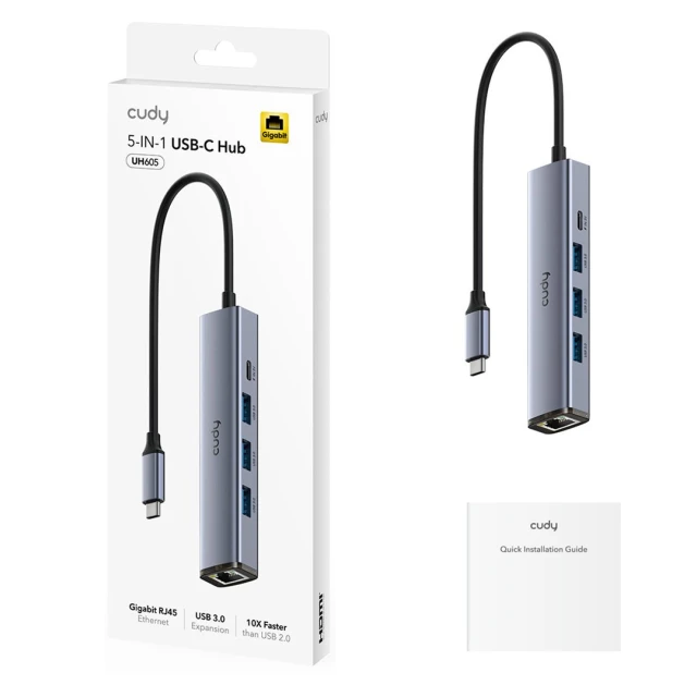 Хаб CUDY USB UH605 5-IN-1 з Gigabit Ethernet (6971690794408)