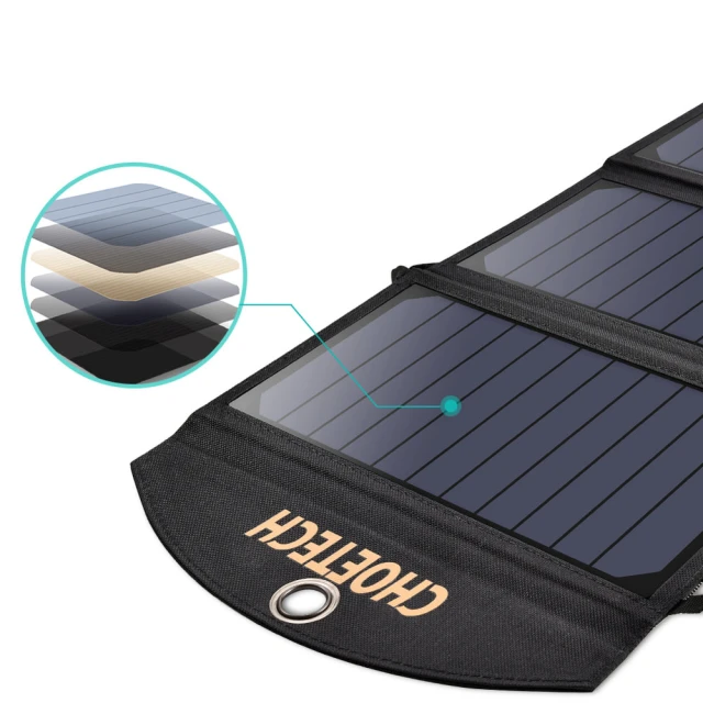 Складний сонячний зарядний пристрій Choetech Solar Charger 2xUSB-A 19W Black (SC001)