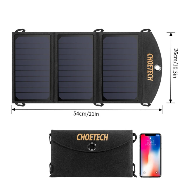 Складний сонячний зарядний пристрій Choetech Solar Charger 2xUSB-A 19W Black (SC001)