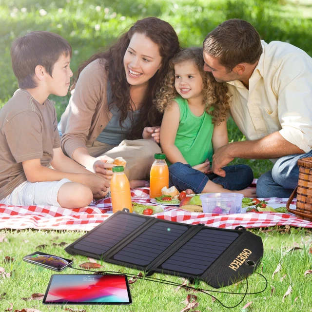 Складний сонячний зарядний пристрій Choetech Solar Charger 2xUSB-A 19W Black (SC001)