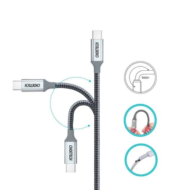 Кабель Choetech USB-C to USB-C 100W 1.8m Grey (XCC-1002-GY)
