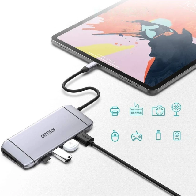 USB-хаб Choetech 9-in-1 USB-C to 3xUSB-A/Ethernet/USB-C/VGA/HDMI/SD/TF Grey (HUB-M15 gray)