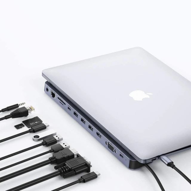 USB-хаб Choetech 11-in-1 USB-C to 3xUSB-A/HDMI/2xUSB-C/3.5 mm Jack/Ethernet/VGA/SD/TF Grey (HUB-M20)
